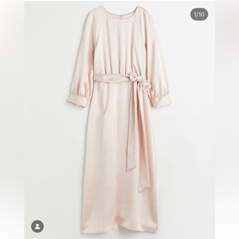 H&M satin midi tie belt zipper dress